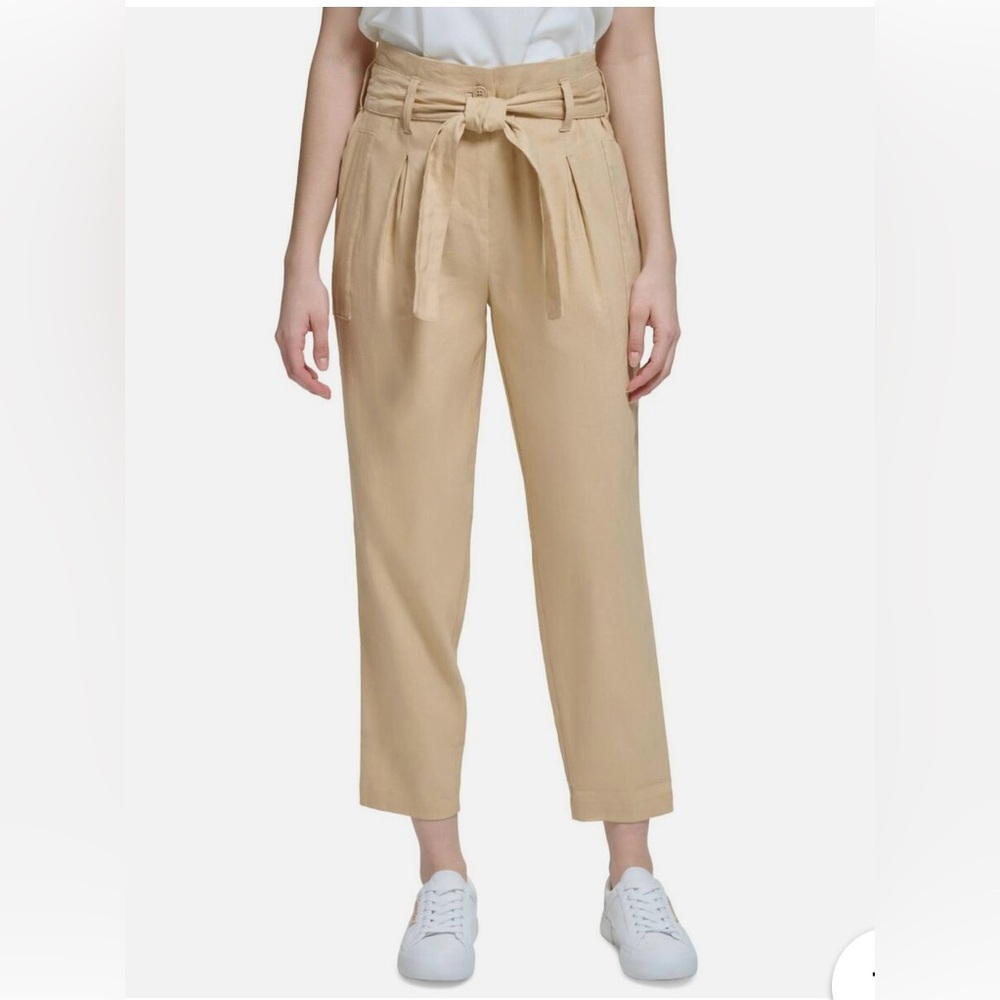 Calvin Klein Plus Linen Blend High Waist Cropped Pant